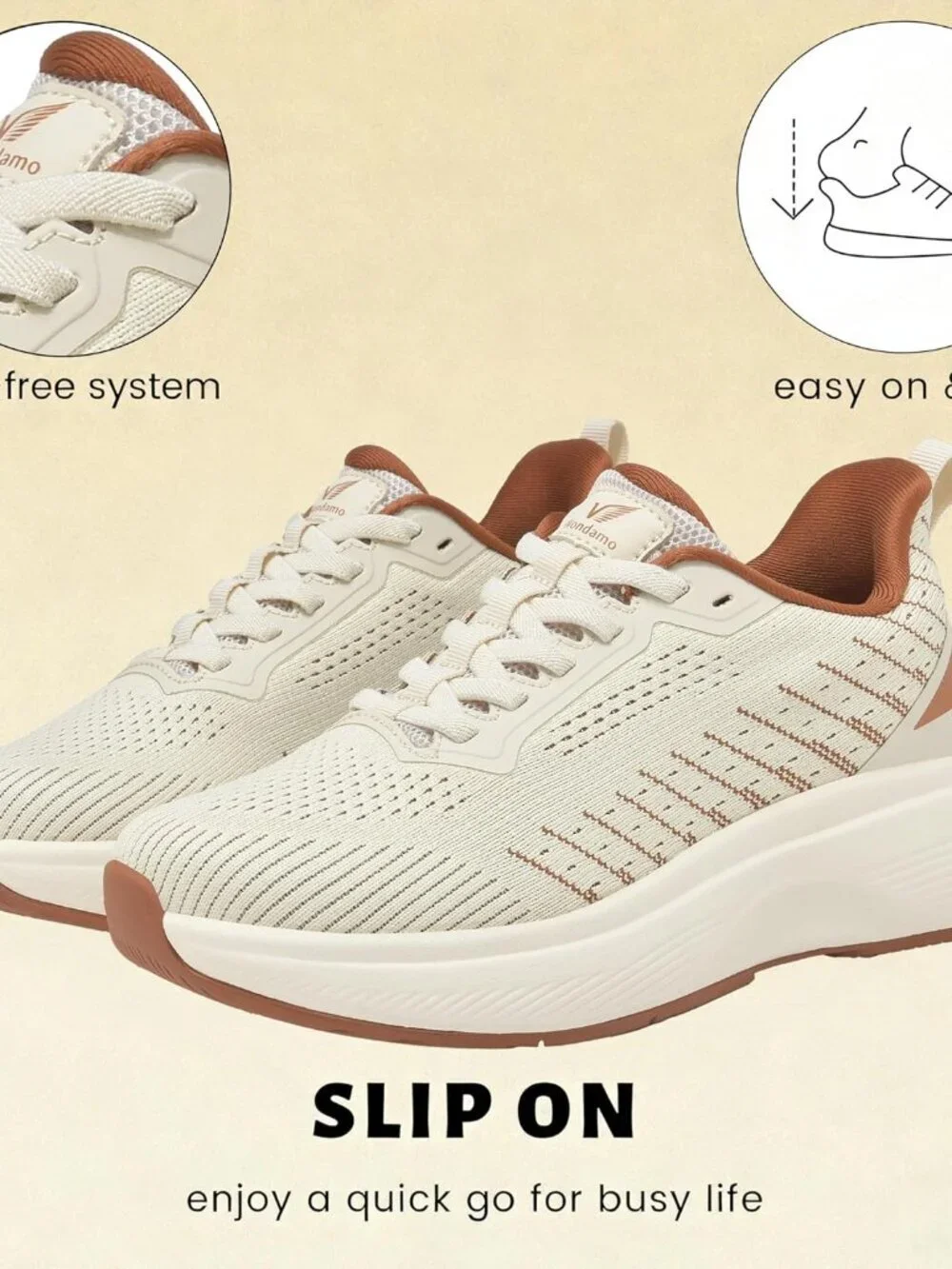 Women's Beige/Khaki Walking Shoes Slip on Comfortable Running Tennis Sneakers